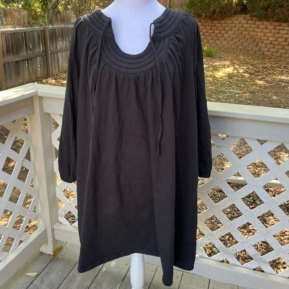 Woman Within Women Blouse Black Round‎ Tie Neck 3/4 Sleeve Witchy Goth Top Read - Picture 3 of 11